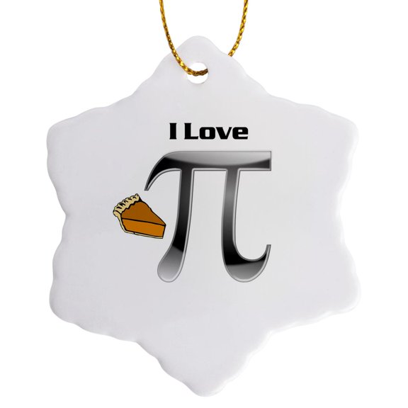 3drose, Image of I Love Pumpkin Pie with Math Symbol, 3 inch Snowflake Porcelain Ornament