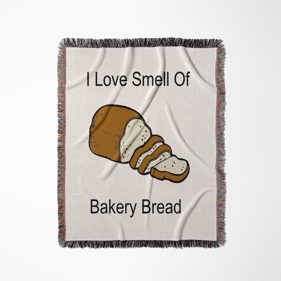 Image Of I Love Smell Of Bakery Bread With Cartoon Loaf, Woven Blanket
