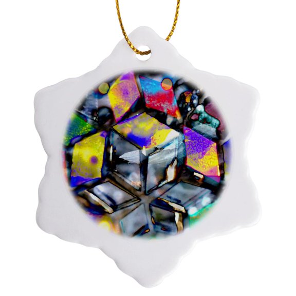 3drose, Image of Ice Cubes Multicolor Painting, 3 inch Snowflake Porcelain Ornament