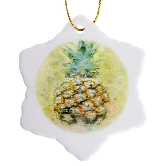 3drose, Image of Impressionism Watercolor of a Pineapple, 3 inch Snowflake Porcelain Ornament