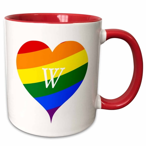 3drose, Image of Initial W on Gay Pride Colored Heart, 11oz Two-tone Red Mug