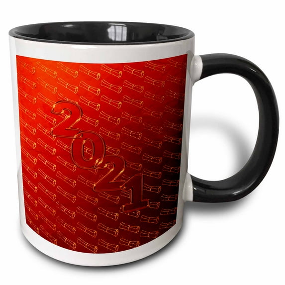 3drose, Image of Intertwining 2021, Graduation Diplomas, Gold on Red, 11oz Two-tone Black Mug