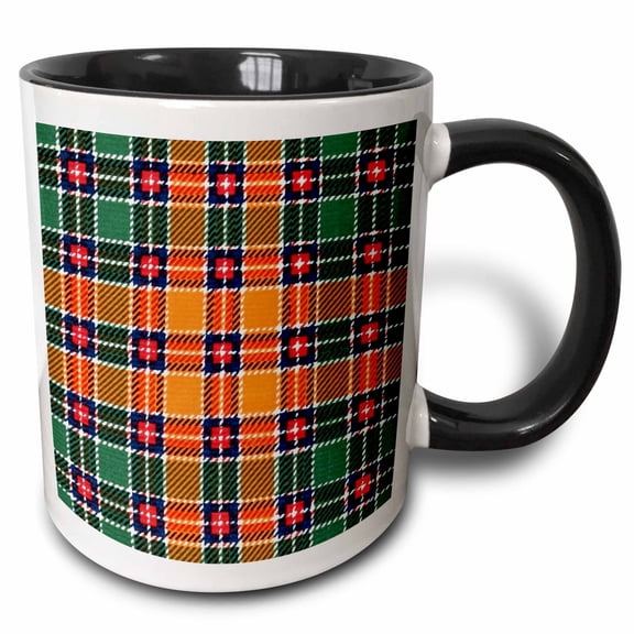 3drose, Image of Jacobite Clan Kilt Scottish Tartan Plaid Pattern, 11oz Two-tone Black Mug
