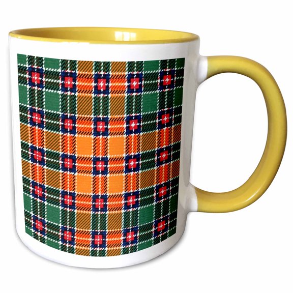 3drose, Image of Jacobite Clan Kilt Scottish Tartan Plaid Pattern, 11oz Two-tone Yellow Mug