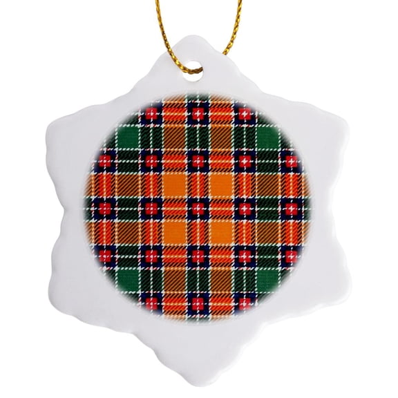 3drose, Image of Jacobite Clan Kilt Scottish Tartan Plaid Pattern, 3 inch Snowflake Porcelain Ornament