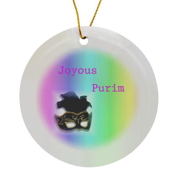 3drose, Image of Joyous Purim with Mask on Bright Gradient, Circle Porcelain Ornament