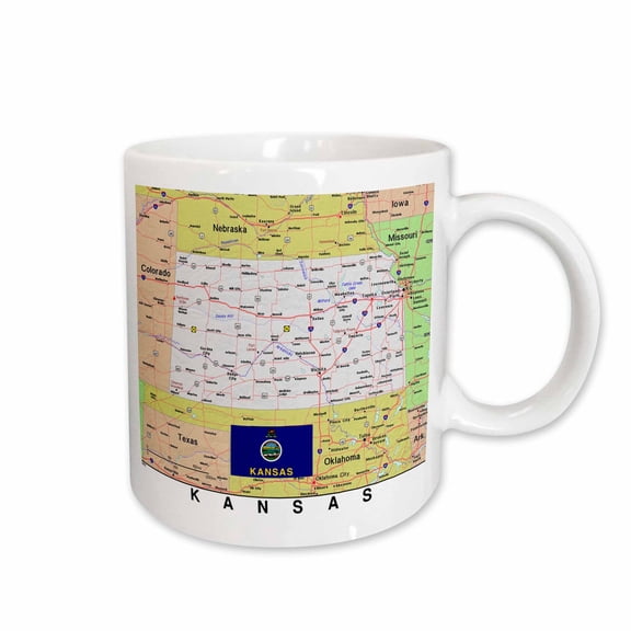 3drose, Image of Kansas Topographic Map with Flag, 11oz Mug
