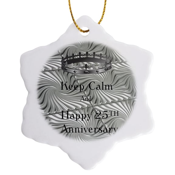 3drose, Image of Keep Calm and Happy 25th Anniversary with Crown, 3 inch Snowflake Porcelain Ornament
