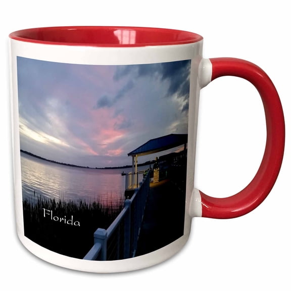 3drose, Image of Lake at Mount Dora Florida, 11oz Two-tone Red Mug