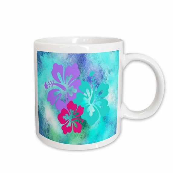 3drose, Image of Large Fuchsia Aqua and Violet Hawaiian Hibiscus, 11oz Mug