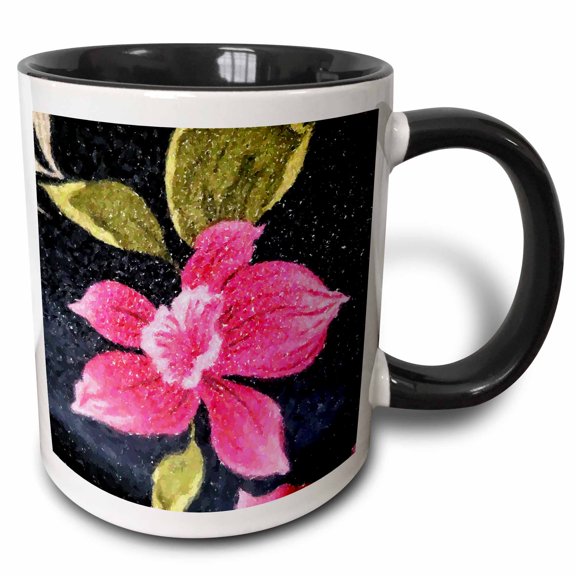 3drose, Image of Large Fuchsia Impressionism Painting with Blue Background, 15oz Two-tone Black Mug