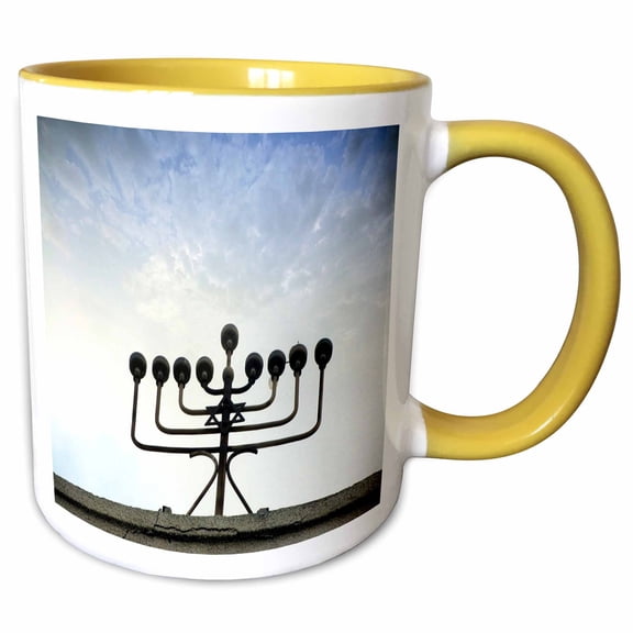 3drose, Image of Large Menorah on Temple Roof Photo, 11oz Two-tone Yellow Mug