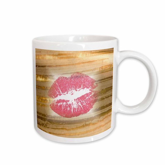 3drose, Image of Large Shiny Pink Lips on Golden Threads, 11oz Mug