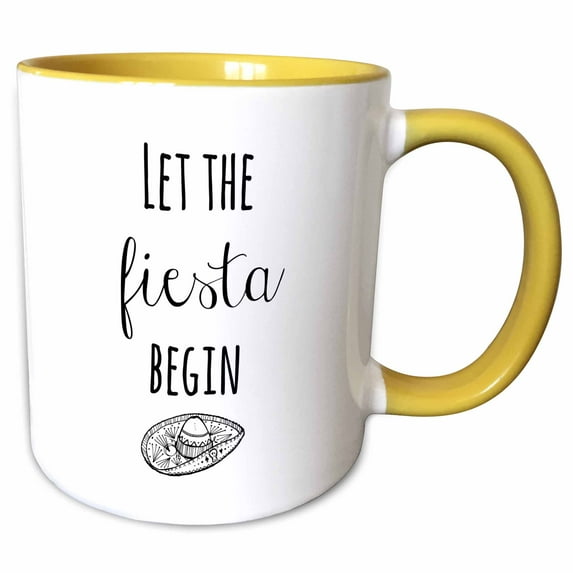 3drose, Image of Let the Fiesta Begin Quote, 15oz Two-tone Yellow Mug