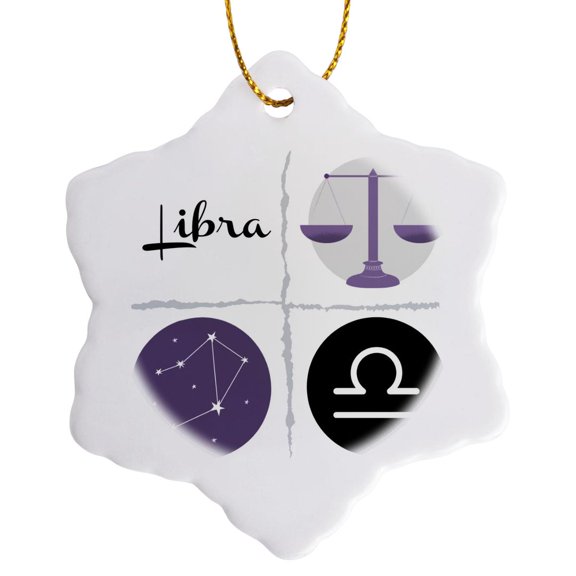 3drose, Image of Libra, 3 inch Snowflake Porcelain Ornament