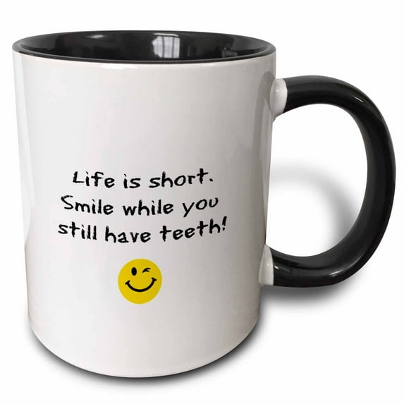 3drose, Image of Life Is Short Smile While You Still Have Teeth, 11oz Two-tone Black Mug