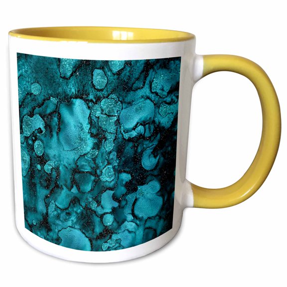 3drose, Image of Light Blue and Gold Marble Agate Gem Mineral Malachite Quartz, 11oz Two-tone Yellow Mug