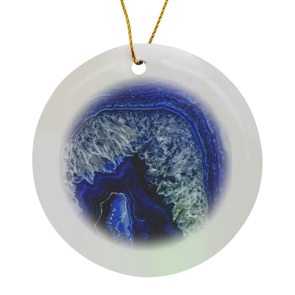 3drose, Image of Luxury Blue Indigo Marble Agate Gem Mineral Stone, Circle Porcelain Ornament