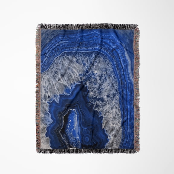 Image Of Luxury Blue Indigo Marble Agate Gem Mineral Stone , Woven Blanket