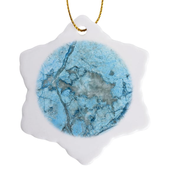 3drose, Image of Luxury Chic Trendy Ice Blue Veins Agate Gemstone Geode Quartz, 3 inch Snowflake Porcelain Ornament