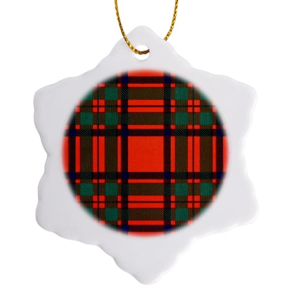 3drose, Image of Macintosh Clan Kilt Scottish Tartan Plaid Pattern, 3 inch Snowflake Porcelain Ornament