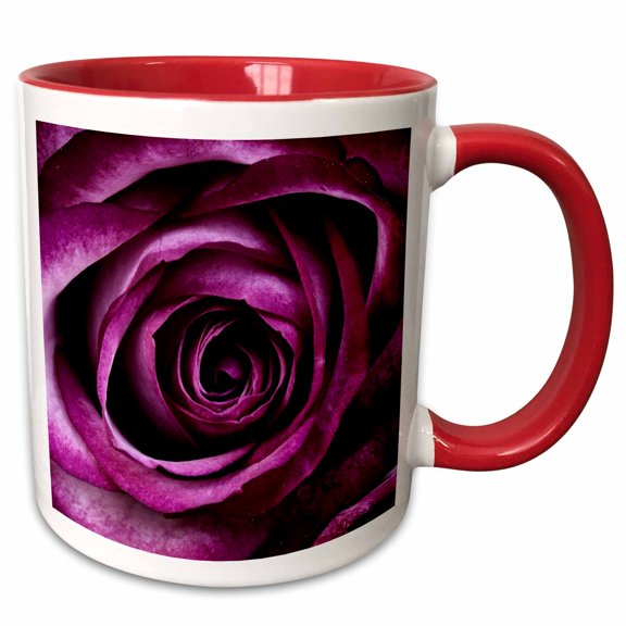 3drose, Image of Macro Plum Color Rose with All Its Layers, 11oz Two-tone Red Mug