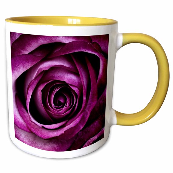 3drose, Image of Macro Plum Color Rose with All Its Layers, 11oz Two-tone Yellow Mug