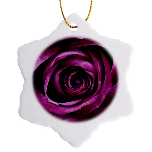 3drose, Image of Macro Plum Color Rose with All Its Layers, 3 inch Snowflake Porcelain Ornament