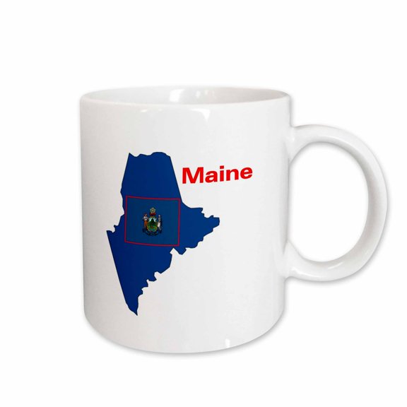 3drose, Image of Maine Seal on Outline of State, 11oz Mug