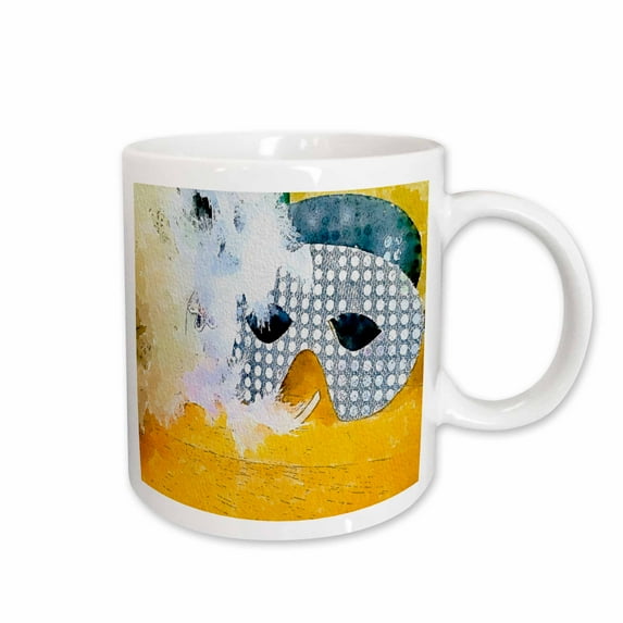 3drose, Image of Mardi Gras Masks of Silver and Blue White Feathers, 15oz Mug