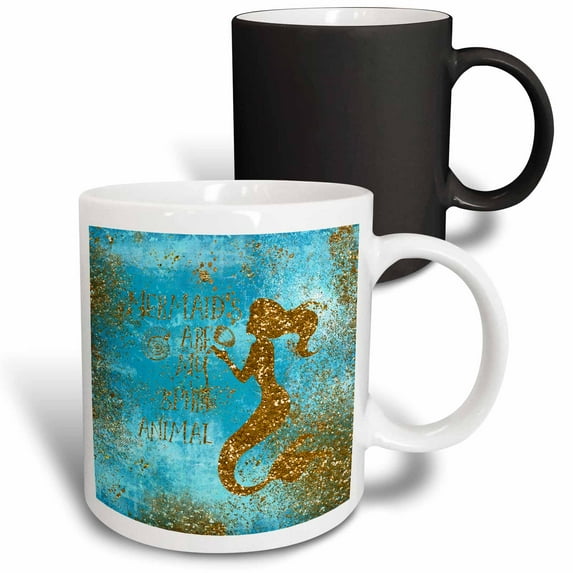 3drose, Image of Mermaid and Saying on Teal and Non-metallic Gold, 11oz Magic Transforming Mug