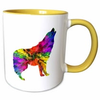 3drose, Image of Metallic Prism Colorful Wolf, 11oz Two-tone Yellow Mug