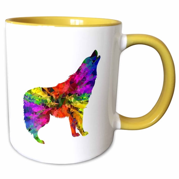 3drose, Image of Metallic Prism Colorful Wolf, 11oz Two-tone Yellow Mug