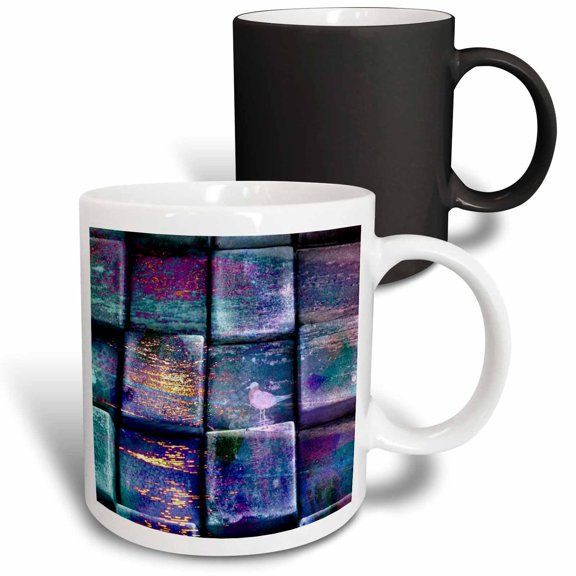 3drose, Image of Metallic Purple and Fuchsia Cubes with Bird, 11oz Magic Transforming Mug