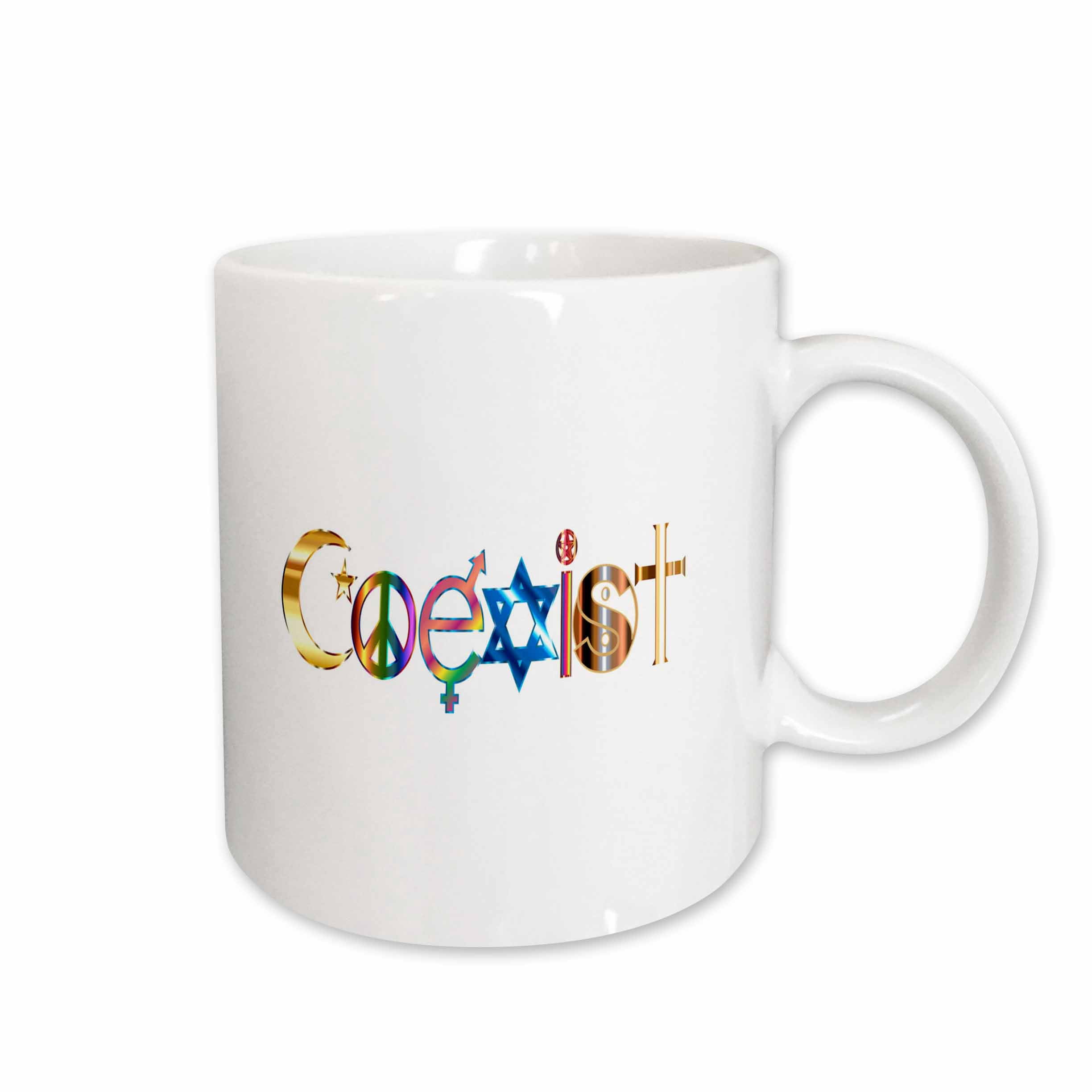 Coexist Image 3drose, Image of Metallic Word Coexist with Religious Symbols, 15oz Mug ...