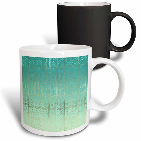3drose, Image of Mint Green Gold Stripe Arrows, 11oz Magic Transforming Mug