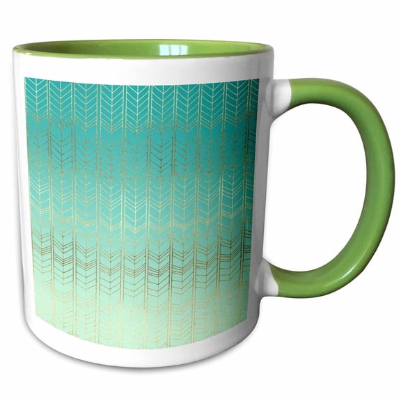 3drose, Image of Mint Green Gold Stripe Arrows, 15oz Two-tone Green Mug