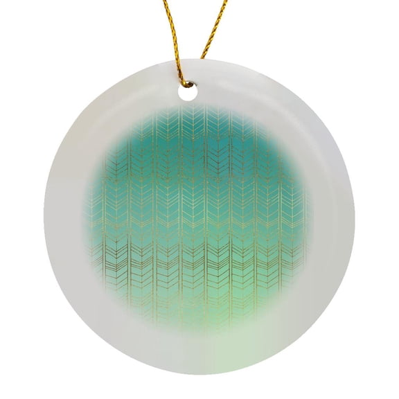 3drose, Image of Mint Green Gold Stripe Arrows, Circle Porcelain Ornament