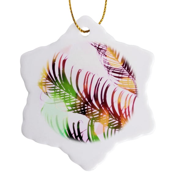 3drose, Image of Multi Color Palm Fronds Painting I Happy Colors, 3 inch Snowflake Porcelain Ornament