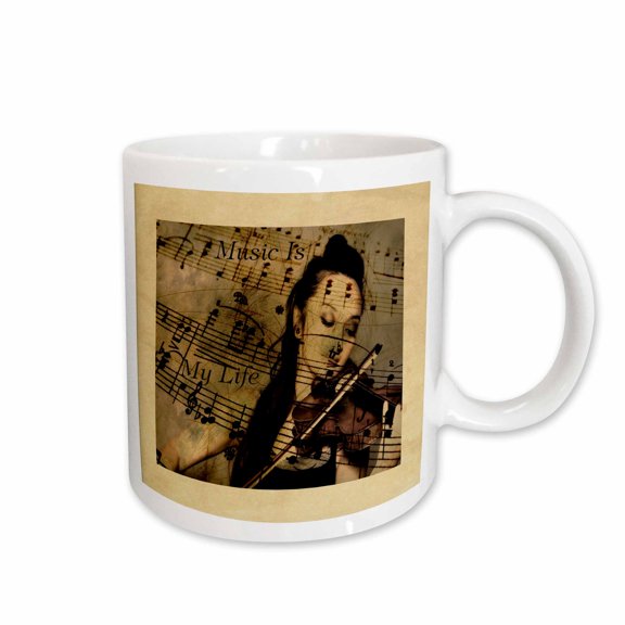 3drose, Image of Music Is My Life Over Grunge Lady Playing Violin, 11oz Mug