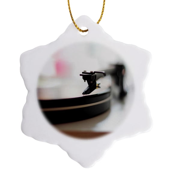3drose, Image of Music Retro Record Player, 3 inch Snowflake Porcelain Ornament