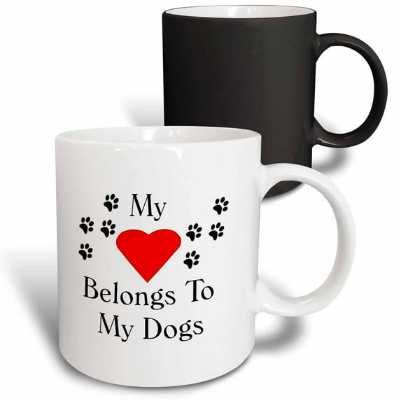 3drose, Image of My Heart Belongs to My Dogs with Paw Prints, 11oz Magic Transforming Mug