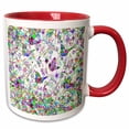 thumbnail image 1 of 3drose, Image of Neon Butterflies and Music Notes Pattern, 15oz Two-tone Red Mug, 1 of 6