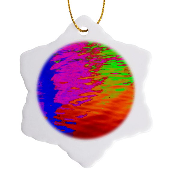 3drose, Image of Neon Water Splash, 3 inch Snowflake Porcelain Ornament