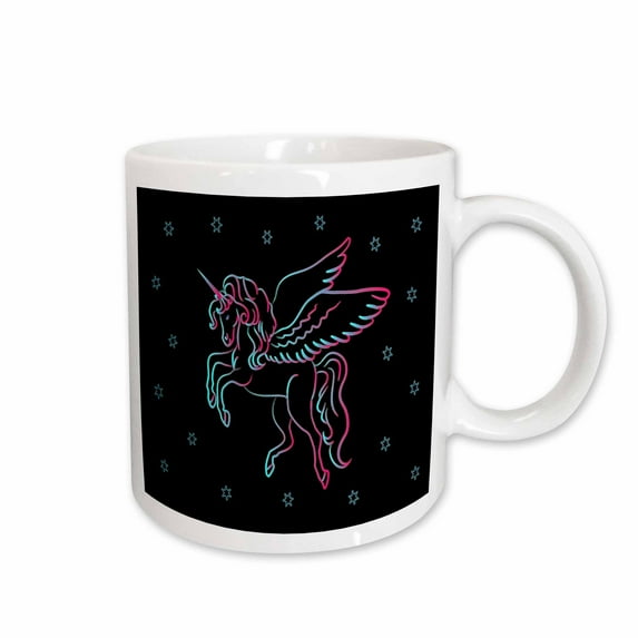 3drose, Image of Neon Watercolor Aqua and Fuchsia Unicorn N Stars, 15oz Mug