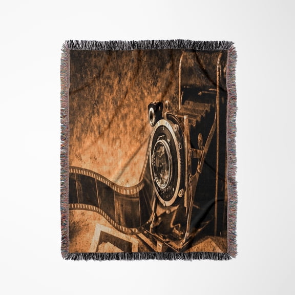 Image Of Old Grungy Film Camera, Woven Blanket