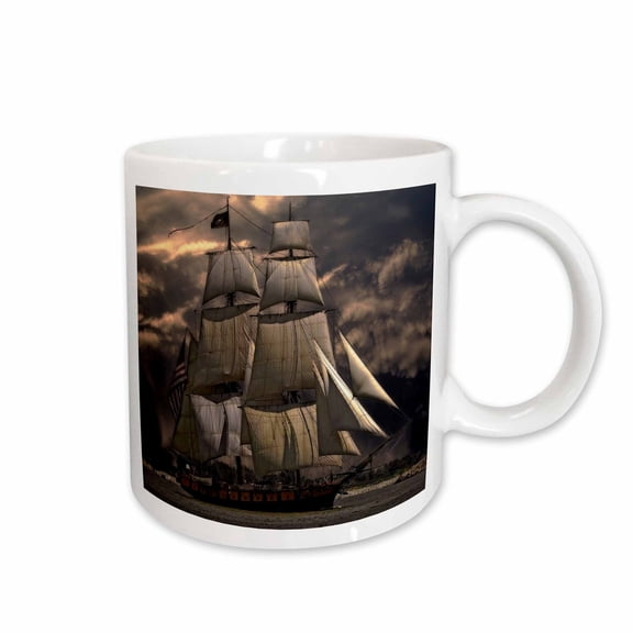 3drose, Image of Old Schooner on a Dark Stormy Night at Sea, 11oz Mug