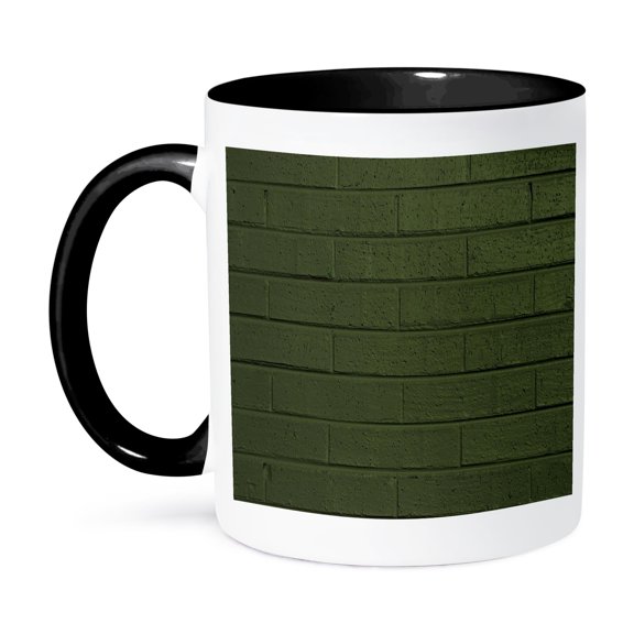 Image Of Olive Army Green Horizontal Brick Wall, 11oz Two-Tone Black Mug