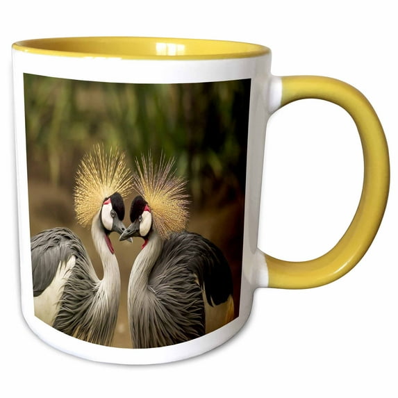 3drose, Image of Pair of Crested Cranes, 15oz Two-tone Yellow Mug