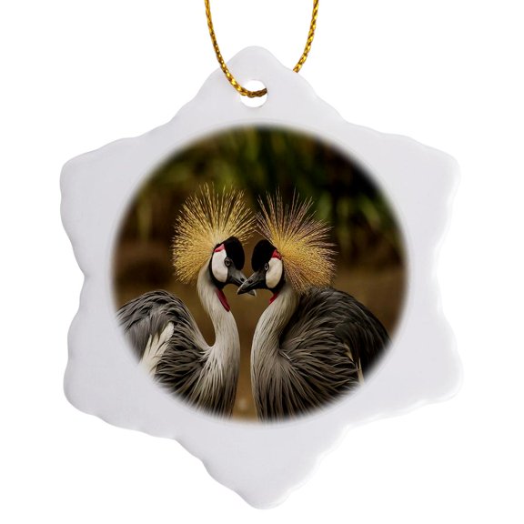 3drose, Image of Pair of Crested Cranes, 3 inch Snowflake Porcelain Ornament